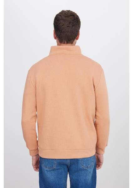 Unisex Relax Fit Rahat Kesim Pamuklu Içi Polarlı Yarım Fermuarlı Yavruağzı Dik Yaka Sweatshirt