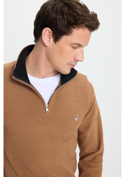 Erkek Slim Fit Dar Kesim Pamuklu Selanik Kumaş Dik Yaka Kiremit Sweatshirt fiyatları