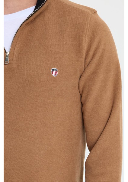 Erkek Slim Fit Dar Kesim Pamuklu Selanik Kumaş Dik Yaka Kiremit Sweatshirt modelleri