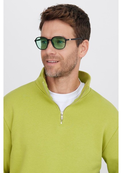 Unisex Relax Fit Rahat Kesim Pamuklu Içi Polarlı Yarım Fermuarlı Yeşil Dik Yaka Sweatshirt fiyatları