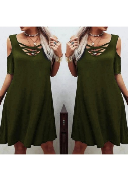 Dekolteli Bağcık Detay Viskon Kumaş Elbise fiyatları