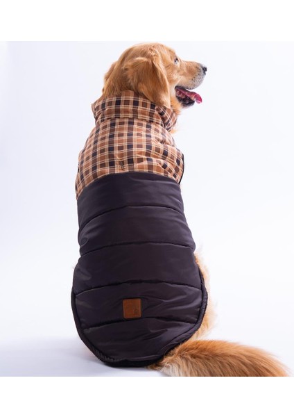 Kahverengi Elgin Paws Ekose Desen Yelek Büyük Irk Köpek Yeleği Köpek Kıyafeti Köpek Yağmurluk