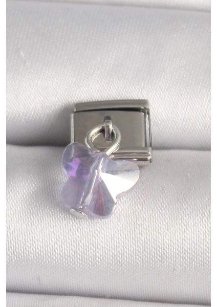 Bfs 316L Çelik Gümüş Renk Mor Zirkon Taşlı Nomination Charm