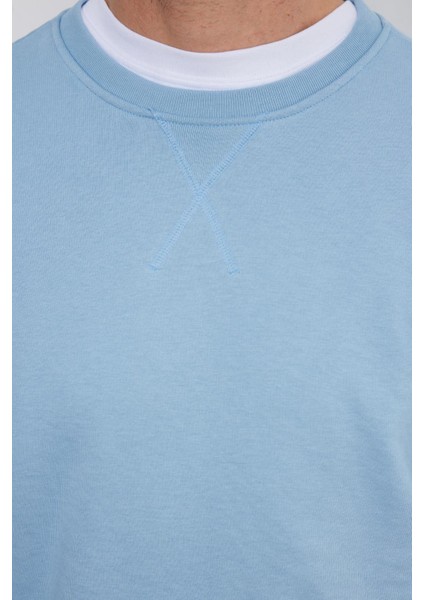 Unisex Relax Fit Rahat Kesim %100 Pamuk Basic Mavi Bisiklet Yaka Sweatshirt modelleri