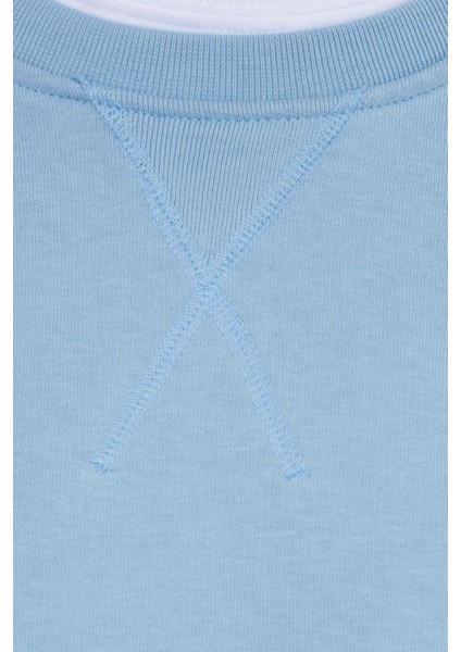 Unisex Relax Fit Rahat Kesim %100 Pamuk Basic Mavi Bisiklet Yaka Sweatshirt