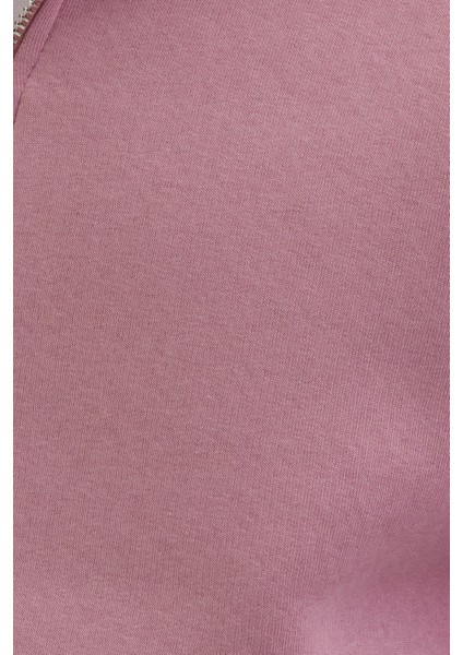 Unisex Relax Fit Rahat Kesim Pamuklu Içi Polarlı Yarım Fermuarlı Lila Dik Yaka Sweatshirt