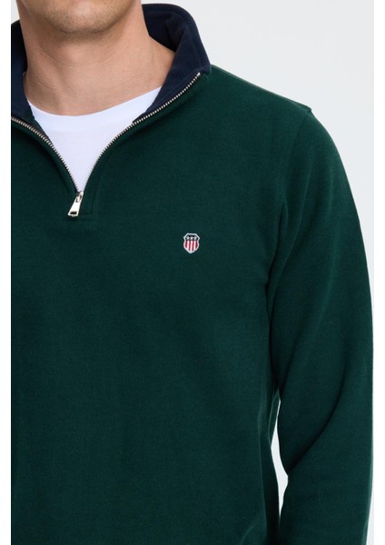 Erkek Slim Fit Dar Kesim Pamuklu Selanik Kumaş Dik Yaka Yeşil Sweatshirt modelleri