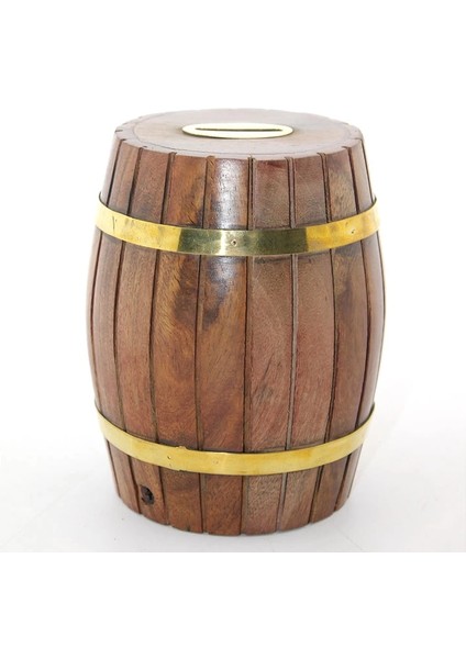 Pirinç Ahşap Fıçı Kumbara 12.5 cm WB535