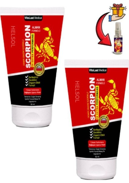 Süper Scorpion Erkeklere Özel Geciktiricili ve Sertleştiren Krem 50 ml x 2 Ad.+Lustra Masaj Yağı