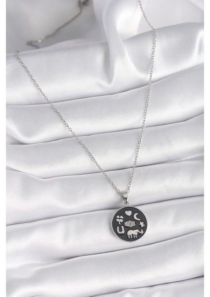 Bfs 316L Çelik Gümüş Renk Siyah Renk Şans Kolyesi fiyatları