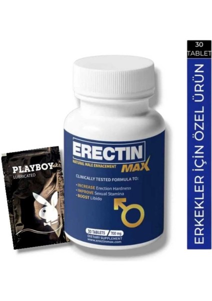 Erectin Max Natural Male Enhancement Erkeklere Özel Geliştirme 30 Lu Playboy Jel Hediye