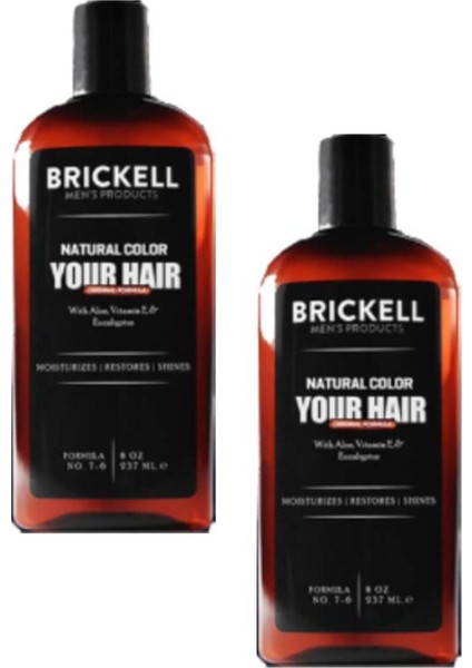 Süper Brickell Erkeklere Için Saç Sakal Beyazlık Giderci Renklendirci Bakım Şampuanı 300 ml 2 Adet