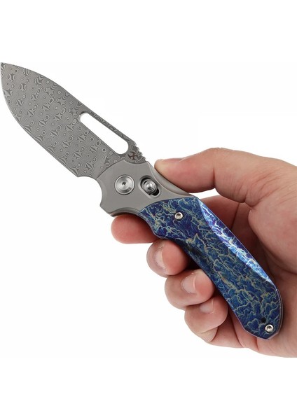 Quasar | Çapraz Bar Kilidi | Taşlanmış Titanyum ve Titanyum Kakma ile Yıldırım Çarpması Bitiş Sapı | Damascus Çelik Çakı | K1099V3 fırsatları