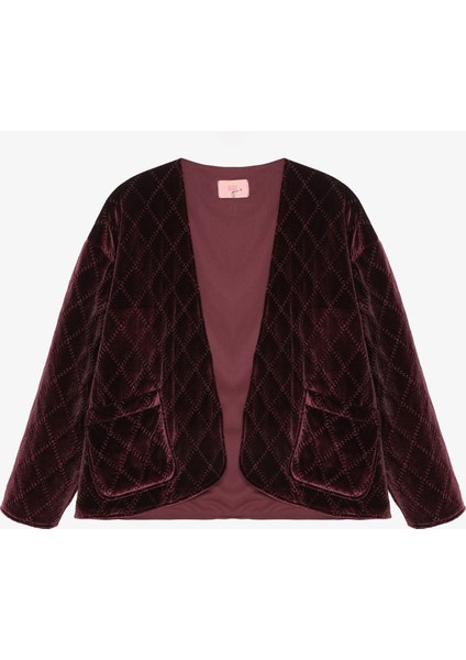Kapitone Kadife Kısa Ceket Bordo