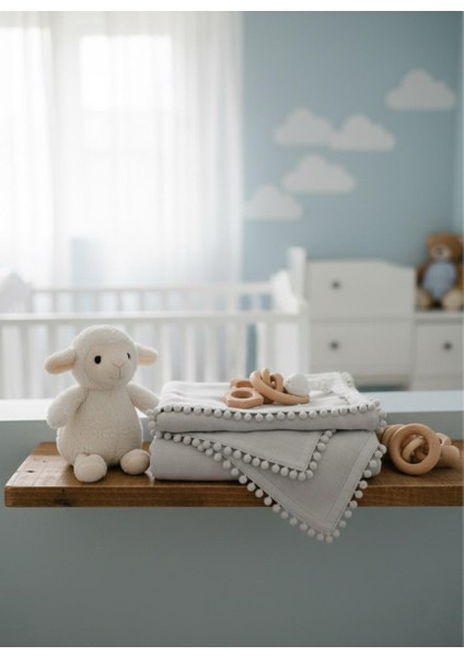 Bebek Battaniyesi %100 Organik Pamuk Müslin Ponponlu modelleri