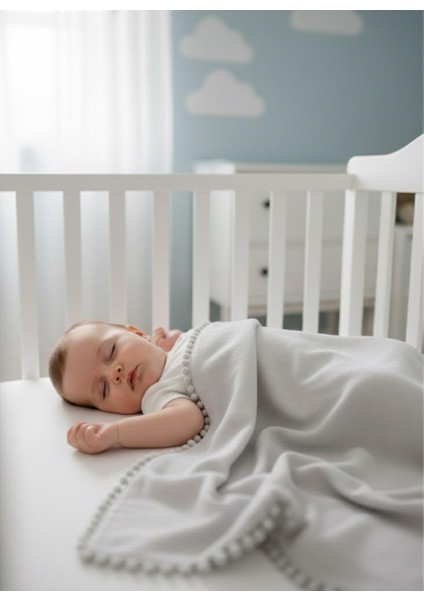 Bebek Battaniyesi %100 Organik Pamuk Müslin Ponponlu fırsatları