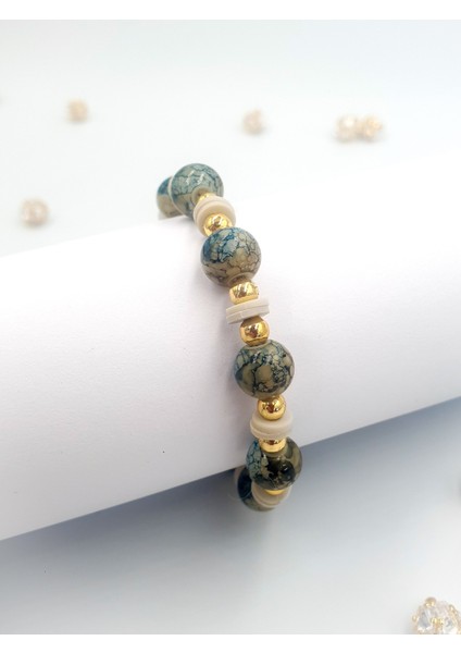 Doğal Taşlı Altın Detaylı Kadın Bileklik | Sf Signature Serisi