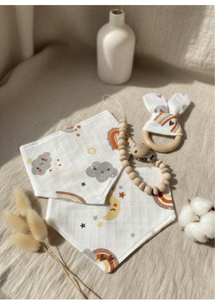 Emzik Askısı-2'li Mama Önlüğü-Ahşap Diş Kaşıyıcı