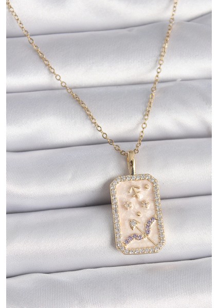 Bfs 316L Çelik Gold Renk Zincir Yay Burcu Zirkon Taşlı Kadın Kolye