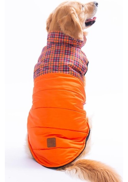Turuncu Elgin Paws Ekose Desen Yelek Büyük Irk Köpek Yeleği Köpek Kıyafeti Köpek Yağmurluk