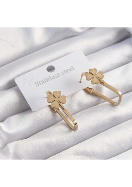 316L Çelik Altın Renk Geometrik Yonca Model Küpe