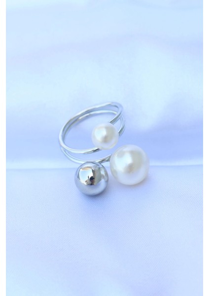 Bfs Pirinç Gümüş Renk Ayarlanabilir Inci Taşlı Yüzük fiyatları