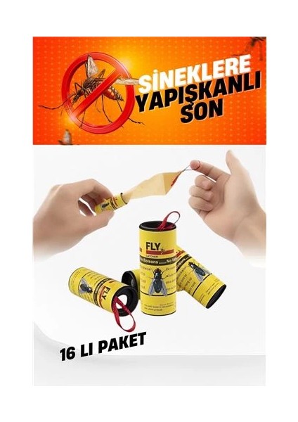 Yapışkanlı Sinek Şeridi Sinek Kapanı 16 Adet