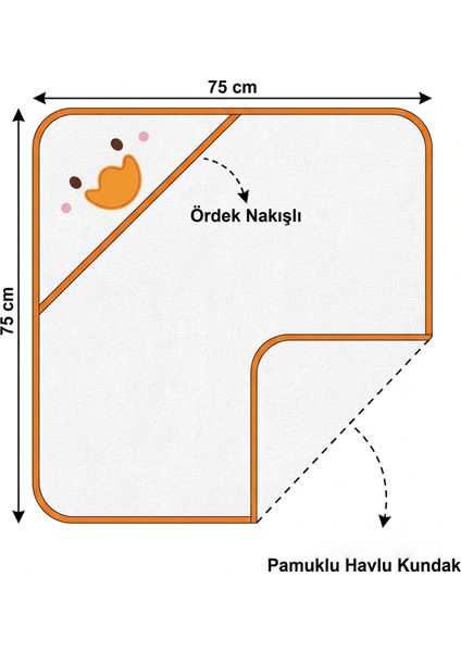%100 Pamuk Ördek Nakışlı Bebek Havlu Kundak 75X75 cm Duck Ekru modelleri