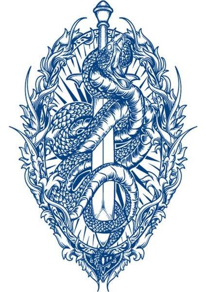 1 Ay Kalıcı Gerçekci Yılan ve Kılıç 12 Saat Sonra Kararan Yapıştırma Geçici Dövme Sticker