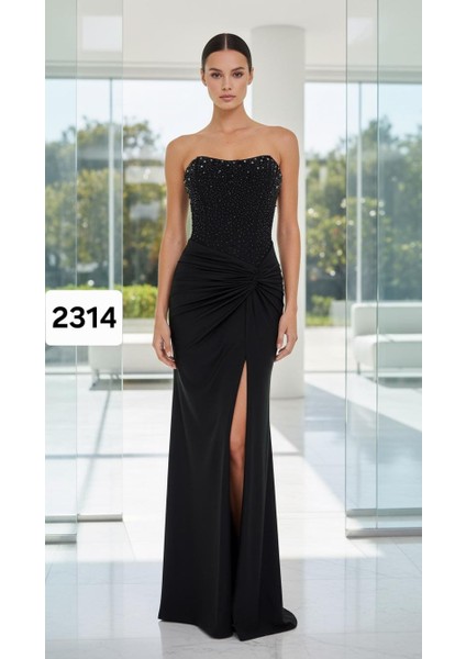 Inci ve Taş Detaylı Likralı Abiye Elbise