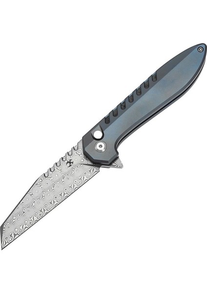 Kosame | Düğme Kilidi | Mavi Eloksal Titanyum Sap | Parçalanmış Karbon Filtre Kakma Damascus Çelik Çakı | T1093F1 fiyatları