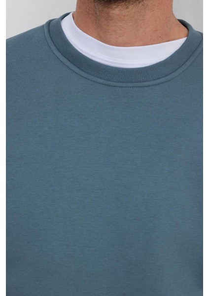 Unisex Relax Fit Rahat Kesim Pamuklu Yumuşak Dokulu Içi Polarlı Gri Bisiklet Yaka Sweatshirt modelleri