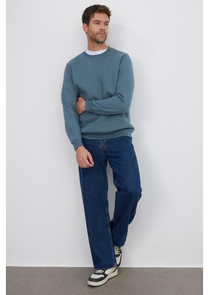 Unisex Relax Fit Rahat Kesim Pamuklu Yumuşak Dokulu Içi Polarlı Gri Bisiklet Yaka Sweatshirt indirimleri