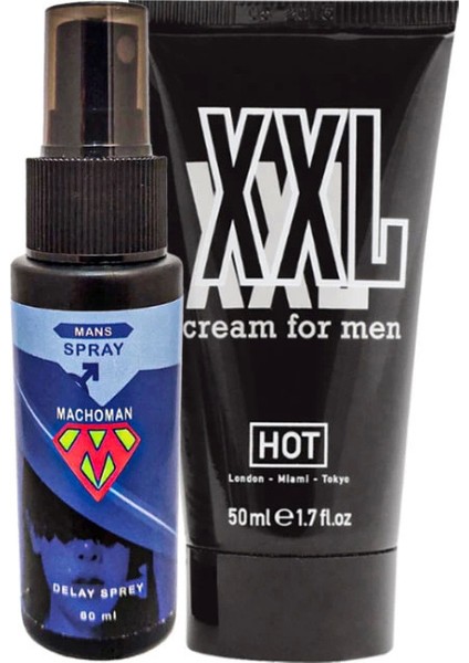 Bonie Machoman 60 ml Erkeklere Özel Zaman Spreyi + Hotxxl Erkek Özel Kısım Boyutlandırıcı Krem