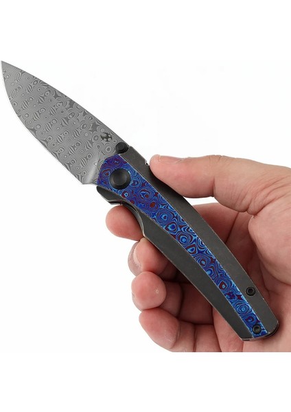 Raven | Başparmak Açacaklı | Kuzgun Siyah Yıkama Titanyum Timascus Saplı | Damascus Çelik Çakı | K2109A4 fırsatları