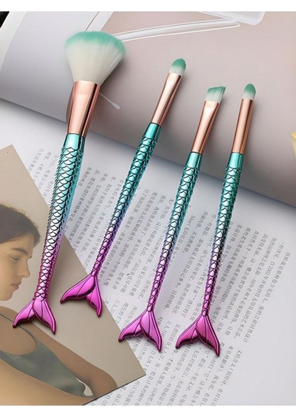 Makyaj Fırça Seti, Yumuşak, Kolay Uygulanabilir, 4'lü Deniz Kızı Fırça Seti