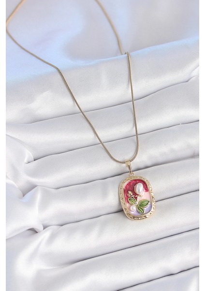 Bfs 316L Çelik Gold Renk Zincir Mix Renk Incili Çiçek Işlemeli Portre Model Kadın Kolye fiyatları