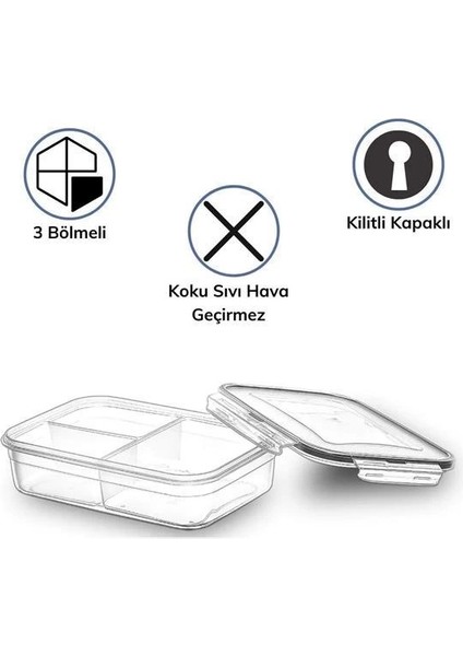 3 Bölmeli Kilitli Kapaklı 1 Litre Erzak Saklama Kabı LC-510 modelleri