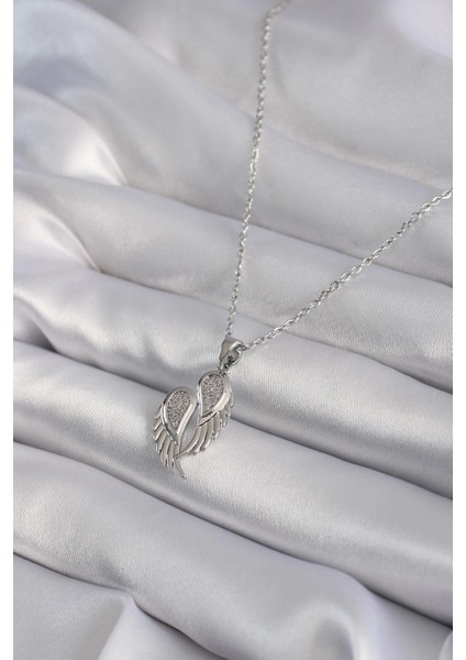 Bfs 316L Çelik Gümüş Renk Zirkon Taşlı Kanat Model Kadın Kolye fiyatları