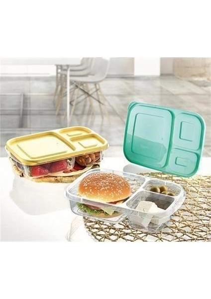 3 Bölmeli Sefer Tası Pratik Kolay Gıda Diyet Saklama Erzak Kabı