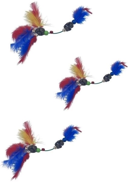 Tüylü Tahta Boncuklu Zilli Kedi Oyuncağı Çok Renkli Kedi Oyuncak