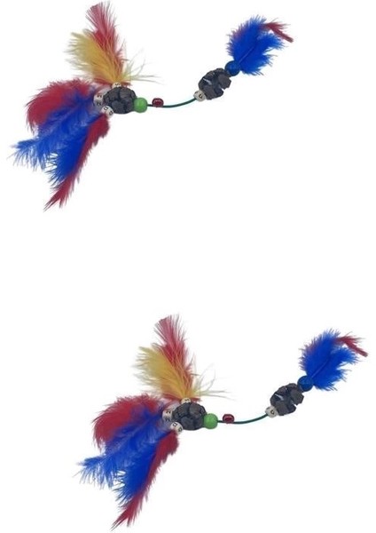 Tüylü Tahta Boncuklu Zilli Kedi Oyuncağı Çok Renkli Kedi Oyuncak