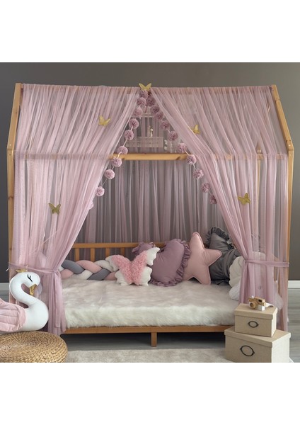 Pastel Pembe Çift Perdeli Montessori Yatak Cibinliği modelleri