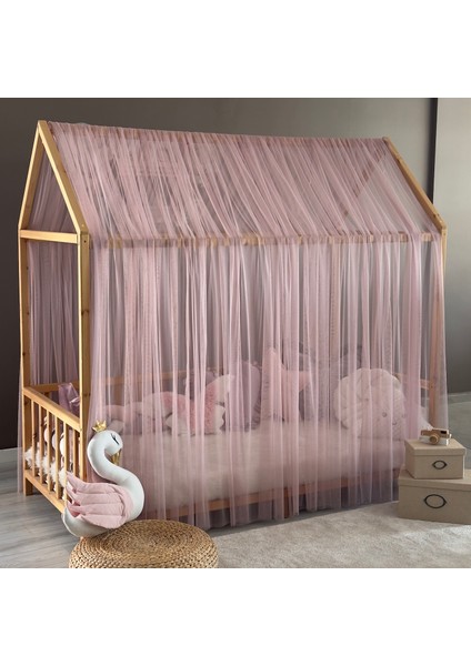 Pastel Pembe Çift Perdeli Montessori Yatak Cibinliği fırsatları