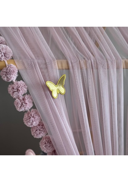 Pastel Pembe Çift Perdeli Montessori Yatak Cibinliği