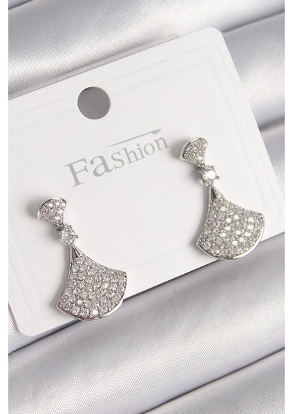 Bfs Pirinç Gümüş Renk Zirkon Taşlı Motif Model Kadın Küpe