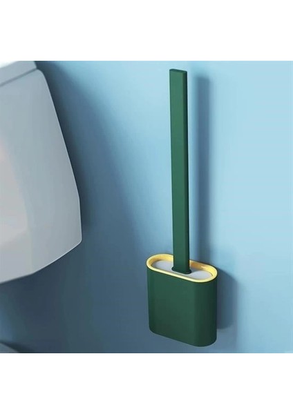 Duvara Monte Edilebilir Kapaklı Askılı Klozet Yumuşak Silikon Başlıklı Tuvalet Fırçası Seti