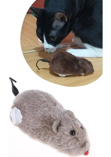 Kurmalı Kedi Eğitim Oyuncağı Tüylü Peluş Fare Yakalama Interaktif Sevimli Eğlenceli Oyuncak