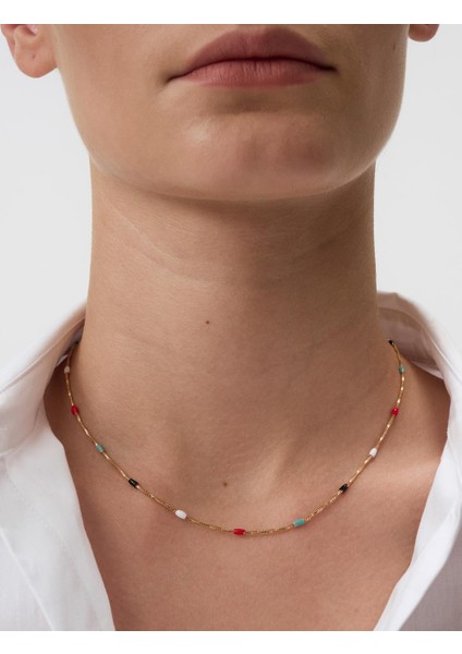 Karışık Inci Detaylı Renkli Taşlı Kolye