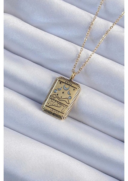Bfs 316L Çelik Zincir Eskitme Altın Renk Ay Figürlü Tarot Kolye